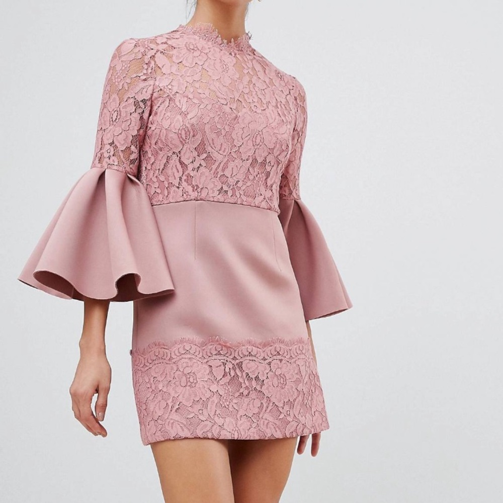 ASOS lace fluted sleeve lace scuba skater dress